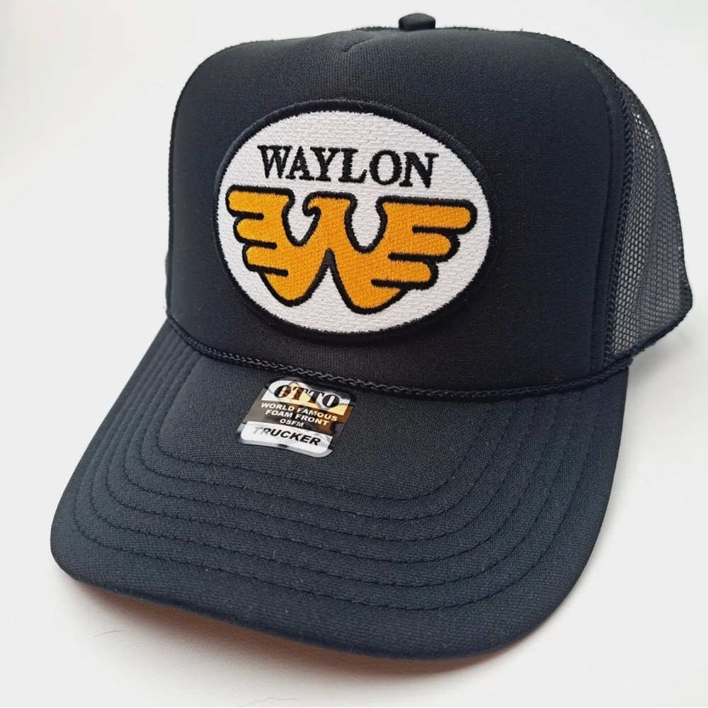 Waylon Jennings embroidered patch foam trucker mesh SnapBack cap hat black